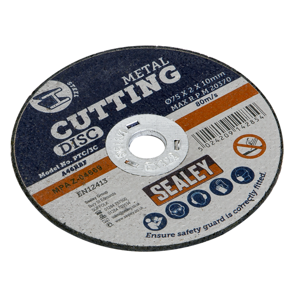 General-purpose flat cutting disc recommended for use with Sealey and other leading makes of grinding and cutting power tools.